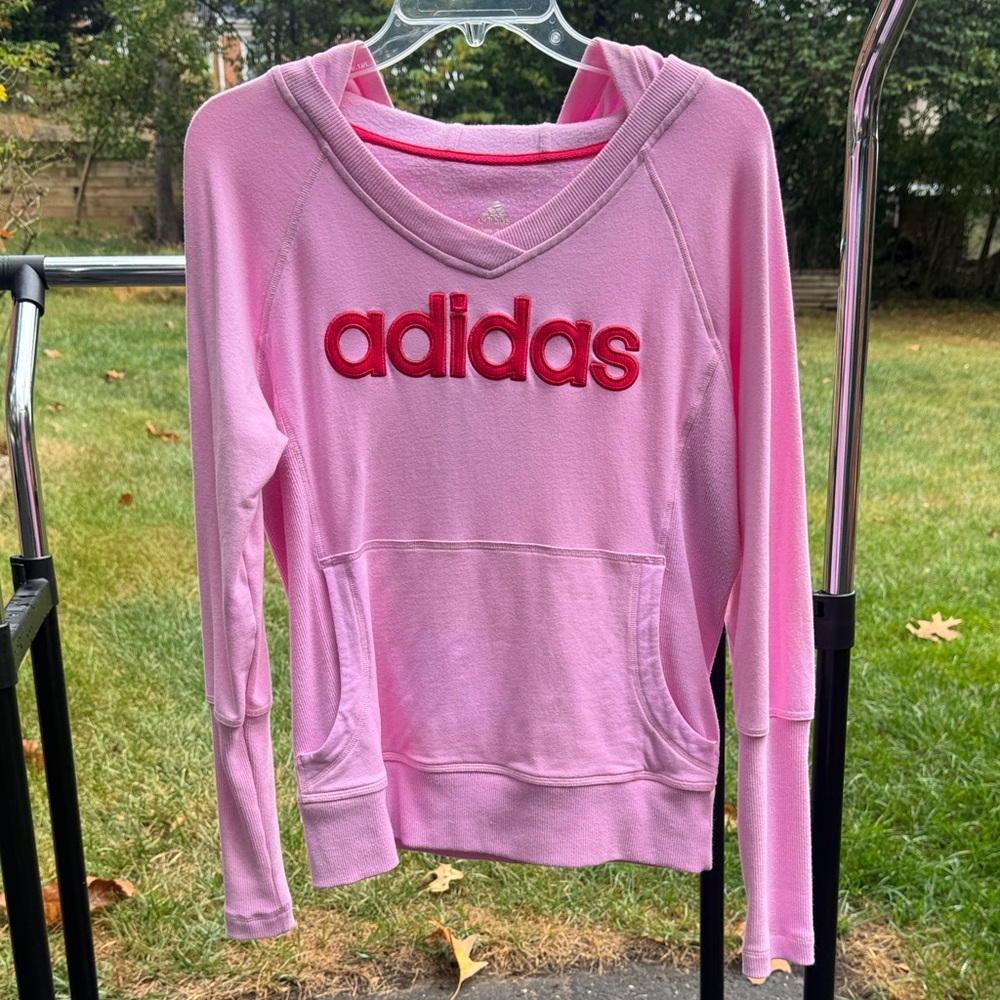 Adidas Light Pink Hoodie with Red Logo